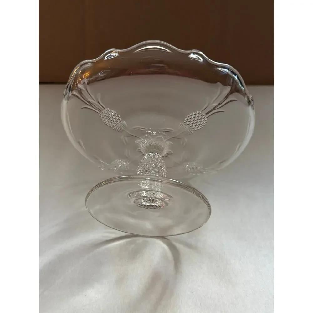 Vintage Heisey Marked Glass‎ Pineapple Compote Candy Dish Clear Elegant Glass